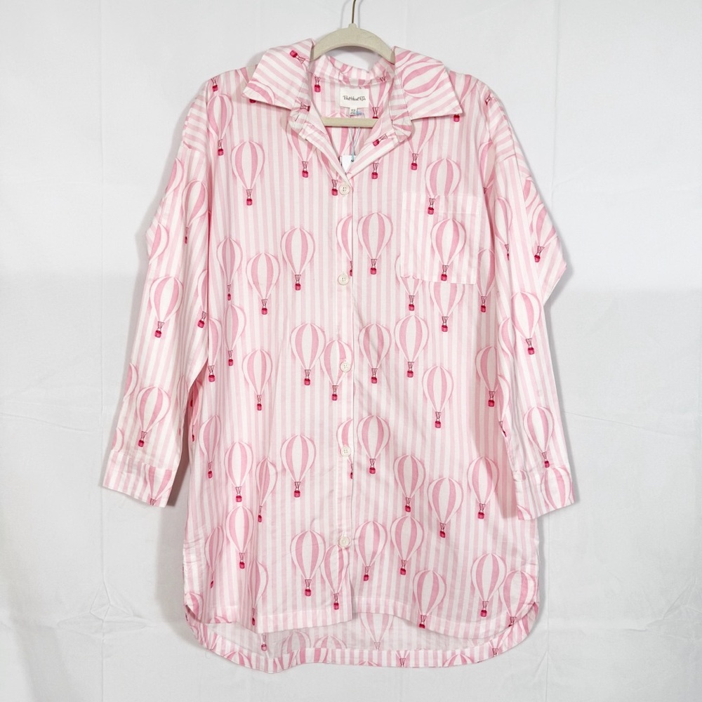 BedHead Pajamas PJ’s Ballon Ride Cotton Poplin Sleep Shirt Dress Pink White - Picture 3 of 16